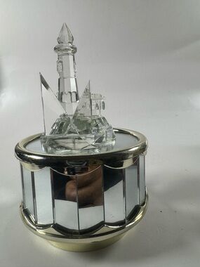 Crystal Lighthouse  spinning Music Box Mirror Accent - Clear and gold